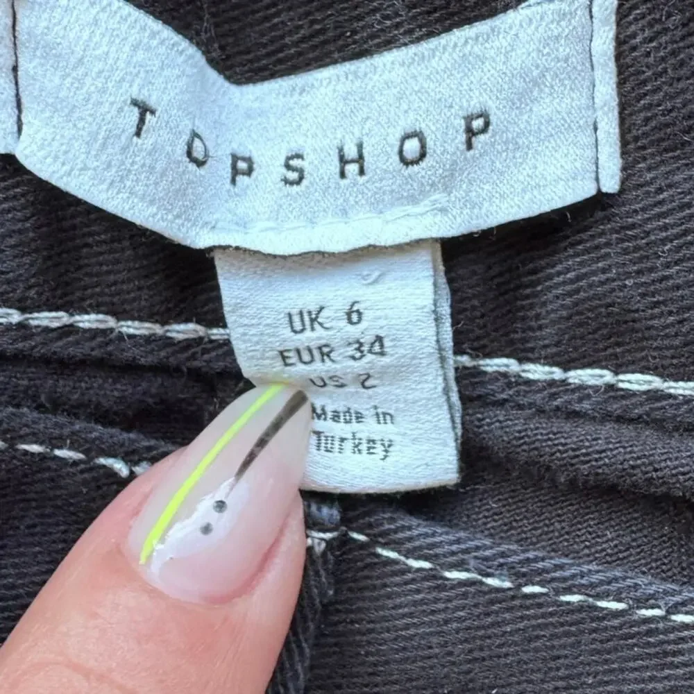 Topshop Wide Leg Utility Carpenter Pants Black Contrast Stitch High Rise punk - Picture 4 of 6